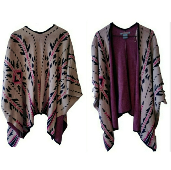 Flying Tomato Sweaters - FLYING TOMATOE Med 100% Cotton Aztec Shrug/Poncho